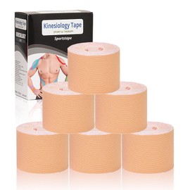 Gotaqery Kinesiology Tape (6 Rolls Pack), Waterproof Elastic Muscle Support Tape for Exercise, Sports & Injury Recovery, Breathable & Latex Free, 5cm x 5m Per Roll (Beige)