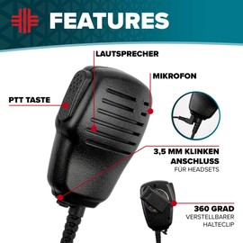 Handheld Microphone Radio | Speaker Microphone for Motorola TLKR Reiche | Accessories for Radios T82 Extreme Motorola and Many More | 1-Pin Connection with Adjustable Clip | According to Motorola