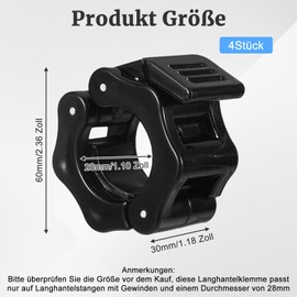 Chanumetal Pack of 4 Barbell Clasps, Black Barbell Clamps, Weights Dumbbell Clasp for 25/28/30 mm Barbell Bar, Dumbbells Quick Release (30 mm)