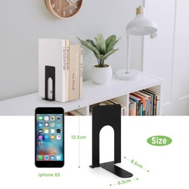 Anhow Metal Bookends, 2 Pairs Bookends, Metal High Quality Books Holder Shelf for Kids, School, Library - Black/4 Pieces (69 x 100 x 130 mm)
