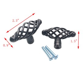 Dresser Knobs,12-Pack,Addlike Bird Cage Knobs Iron 2.3x0.9x1.5"(LxWxH) Matte Black Hollow Shaped