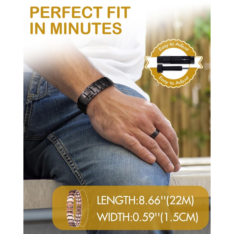 Feraco Men's Copper Magnetic Bracelet and Ring Elegant 99.99% Solid