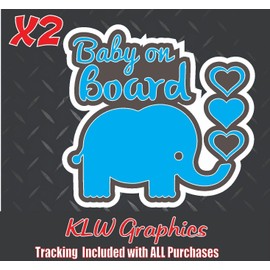 Baby On Board Elephant Hearts Light Blue Gray White Full Color Decal Sticker Family Mom Child Son Daughter Car Funny Window Laptop Toys