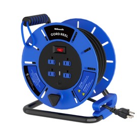 WILAWELS 60 FT Retractable Extension Cord Reel, 14AWG Heavy Duty Power Cord with 4 Grounded Outlets, USB-A & USB-C Ports, 13A 1625W, Portable Hand Crank for Indoor Outdoor Use, ETL Listed U60ACR06