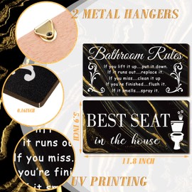 2 Pieces Funny Bathroom Wall Decor Sign Farmhouse Bathroom Rule Wall Art Toilet Rustic Bathroom Decoration Best Seat Wooden Sign (Charm Style)