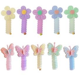 Ptenzor 10Pcs Colorful Telephone Wire Hair Ties – No Damage Spiral Coil Hair Bands for Ponytails, Braided Hair Accessories for Women and Girls (Flower shape and butterfly shape)