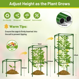 Legigo 2 Pack Tomato Cages with 17 Gallon Grow Bags- 47 Inch Square Tomato Cages for Garden, Heavy-Duty Tomato Stakes Plant Support Cages Trellis for Garden Vertical Climbing Plants Vegetables