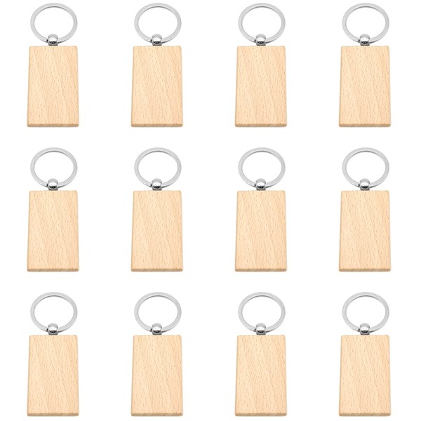 KtbeYTi Pack of 12 30 x 45 mm Wooden Keyrings