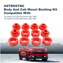 ASTROSYNC Body Mount Bushing Kit- Red Compatible With Chevy C10 C20 K10 K20 K30 1981-1987, For GMC C1500 C2500 K1500 K2500, Polyurethane Body Cab Mounts 12PCS Replace Part Number 7-108