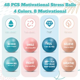 Liliful 48 Pieces Motivational Stress Balls Bulk for Adults Fidget Toys Inspirational Squeeze Balls Valentine‘s Day Employee Appreciation Gift Adult Goodie Bag Stuffer 2.2 Inch(Morandi Color)
