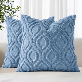 Faux Fur Plush Soft Blue Throw Pillow Covers 18x18 Set of 2