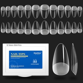 Beetles Gel Nail Tips Easy Nail Extension Etch X Nail Tips 12 Sizes 504Pcs Short Almond Half Matte Nail Tips Gelly Tips Full Cover False Nails Gifts for Girls with Beetles Gel Nail Polish Kit with U V