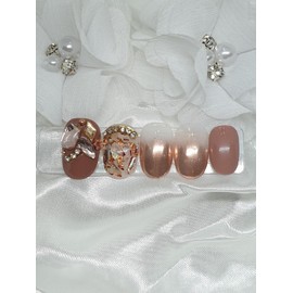 ✨Rose mother-of-pearl handmade nail tips✨ - Long round / ✨로즈자개 수제네일팁✨ - 롱라운드