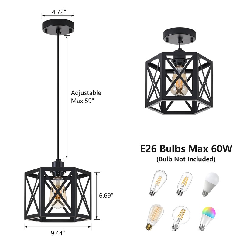XSDeTu 2 Pack Farmhouse Pendant Lights, Modern Black Hanging Light