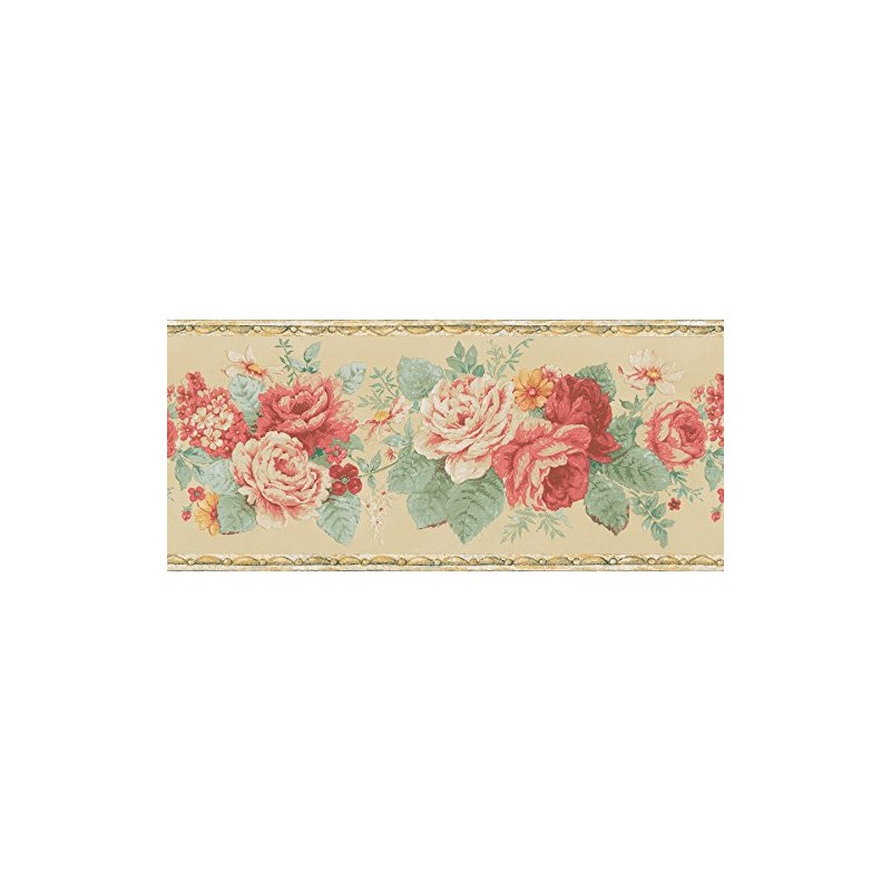 Brewster 499B03079 Beige Floral Border Wallpaper, Browns