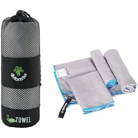 4Monster Microfibre Towels, Set of 3, Quick-Drying Sports Towel, Ultra Light, Absorbent Travel Towel, Beach Towel, Fitness Towel for Travel, Sports, Camping, Fitness, Sauna (Grey)