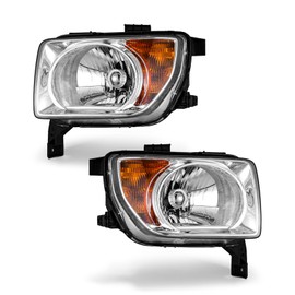 fits Honda Element 2003 2004 2005 2006 Headlight Assembly 2003-2006 Element halogen Headlamp Chrome Housing Amber Reflector Driver Side and Passenger Side Replacement (Bulb Not Included)（W/O Bulbs）