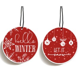 Newdv Christmas Car Air Freshener,White Red Cute Car Accessories Interior Hanging 2Pcs,Let It Snow Hello Winter Car Mirror Decor,Christmas Red Car Accessories Christmas Home Bedroom Decor(Vanilla)
