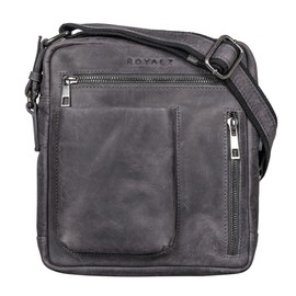 ROYALZ 'Antonio' Men's Leather Bag Small in Vintage Look – Small Men's Shoulder Bag Made of Genuine Leather – Compact Messenger Bag Leather Bag Men with Zip, Navy grey