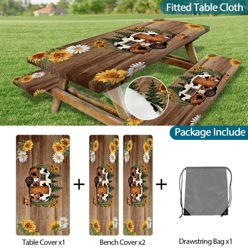 Picnic Table Cover with Bench Covers, Sunflower Wood RV Essentials