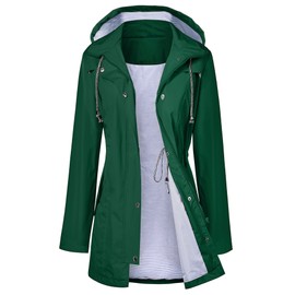 LOMON Raincoat Women Waterproof Long Hooded Trench Coats Lined Windbreaker Travel Jacket Deep Green L