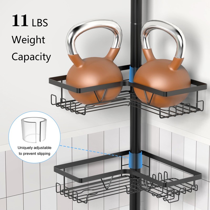 ZUNTO Shower Caddy Corner for Bathroom, Tension Pole, Adjustable 25in-114in