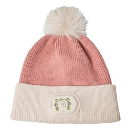 HEAD LIGHTZ Headlightz POM POM Beanie with Rechargeable LED Light - As Seen on Favorite Things 2024 List - Hands-Free Illumination for Outdoor Activities - Blush Cream