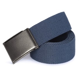 Mile High Life Canvas Web Belt | Cut to Fit Up to 52" | Flip-Top Matte Silver Nickel Buckle (Navy)
