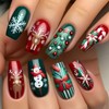 Christmas Press on Nails Medium Square SWEKKE Green Red Fake