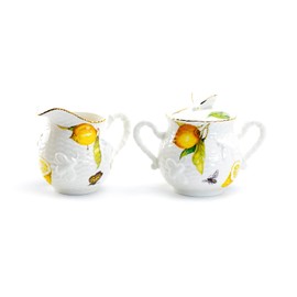 Grace Teaware Lemon Bee Fine Porcelain Sugar Bowl and Creamer Set with Gold Trim Summer