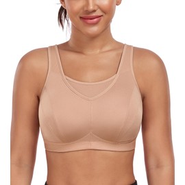 DotVol Women's High Impact Wireless Full Coverage Plus Size Everyday Sports Bra(Beige,36D)