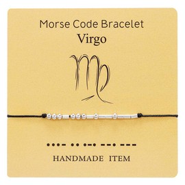 Pingyongchang 12 Zodiac Morse Code Bracelet Sterling Silver Beads on Silk Cord Friendship Bracelet Gift for Her -Virgo