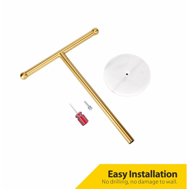 Gold Hand Towel Holder Stand with Heavy Marble Base, T-Shape