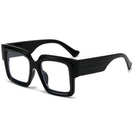 Mirkcittle Oversized Blue Light Glasses for Women Men Square Fashion Thick Non-Prescription Black Glasses (Black Frame)