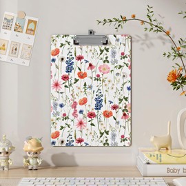 Clipboard Design Decorative Cute Clipboards A4 Letter Size Wooden Floral Clip Board Hanging for Shool Office Supplies, Standard Size 9" x 12.5" with Low Profile Metal Clip (Vintage Wild Flower)