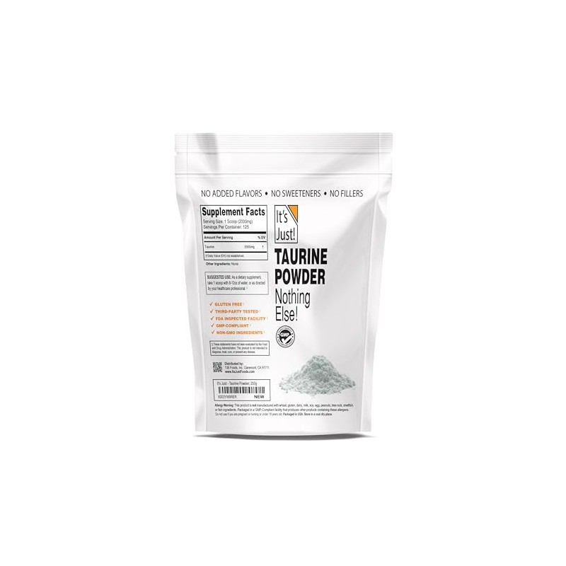 It's Just! - Taurine Powder, 250g Bulk, Pre-Workout Supplement, Unflavored