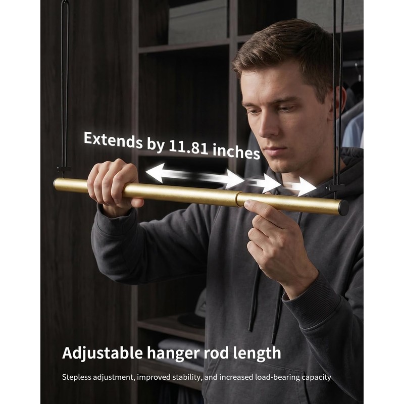 BaiNong Adjustable Closet Hanging Rod 17-30" Gold Closet Rod Extender