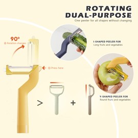 FORHEREVER 90° Rotatable Fruit and Vegetable Peeler, Sharp Stainless Steel Swivel Blades Potato Peelers for Kitchen, Built-in Eye Remover Veggie Fruit Potato Carrot Apple Peeler with Blade Cover