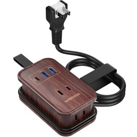NVEESHOX Extension Cord, 3.3 ft (1 m), Power Strip with USB, Outlet Tap, 3 AC Outlets (AC 100V - 240V, 2400W) 1 USB-C Port, 2USB-A Port, Winding Mobile Tap, Table Tap, Extension Cord, Thin, 180° Swing
