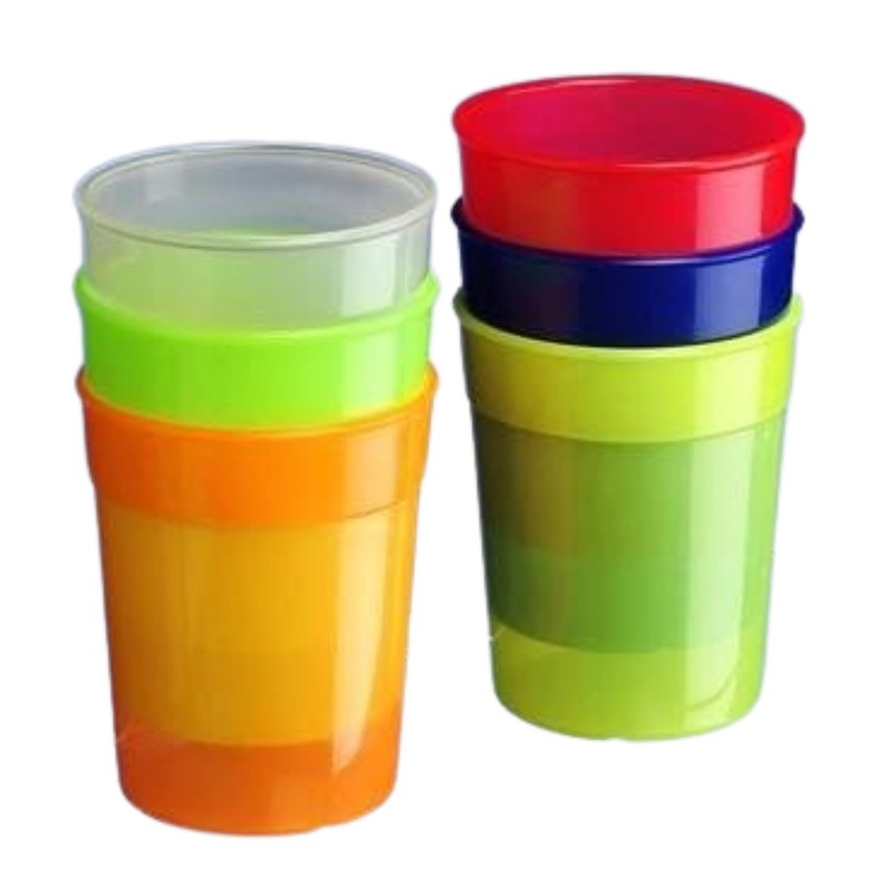AIOS Dishwasher Safe Stackable Neon Yellow Plastic Cups/Beakers/Tumblers 250ml (Set