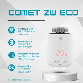 Eurotronic Comet ZW eco: 3 times smart WiFi thermostat for radiators. WLAN heating control set including free app. No base station required.