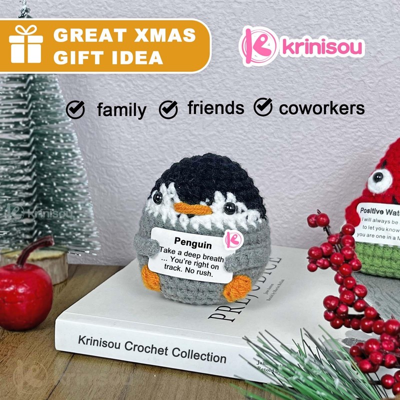 Krinisou Positive Crochet Emotional Penguin, Cute Penguin Gifts for Penguin