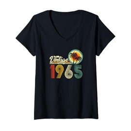 Womens 60 Years Old Gifts Vintage Born In 1965 Retro 60th Birthday V-Neck T-Shirt