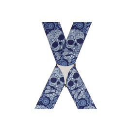 Blue Paisley Skull Elastic Trouser Braces X 35mm Wide 4 Silver Clips 44 Inches Long (Blue, Standard (44 Inches Long))