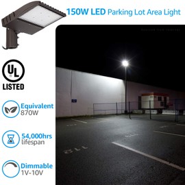LEONLITE 150W LED Parking Lot Light, 20250LM (135LM/W) 5000K Daylight, Street Lighting Outdoor with Dusk to Dawn Photocell, UL-Listed 1-10V Dimmable Commercial Shoebox Light, Slip Fitter Mount