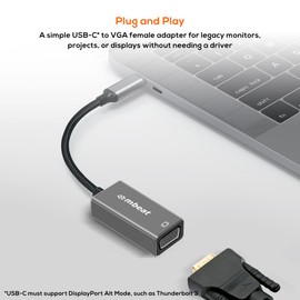 mbeat Elite USB-C to VGA Adapter- Space Grey, Converts USB-C to VGA female port, allowing computers, laptops, tablets with USB-C port to connect with monitors, projectors, or TVs with legacy VGA ports, Support resolution up to 1920×1080@60Hz