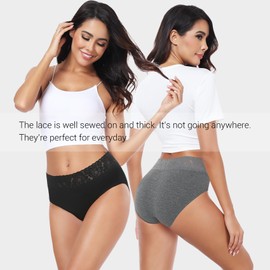 RHYFF Womens Underwear Cotton Hipster Panties Lace Panty Breathable Bikini Underpants Soft Ladies Plus Size Briefs S-3XL(RU6004XL-WhiteGray)