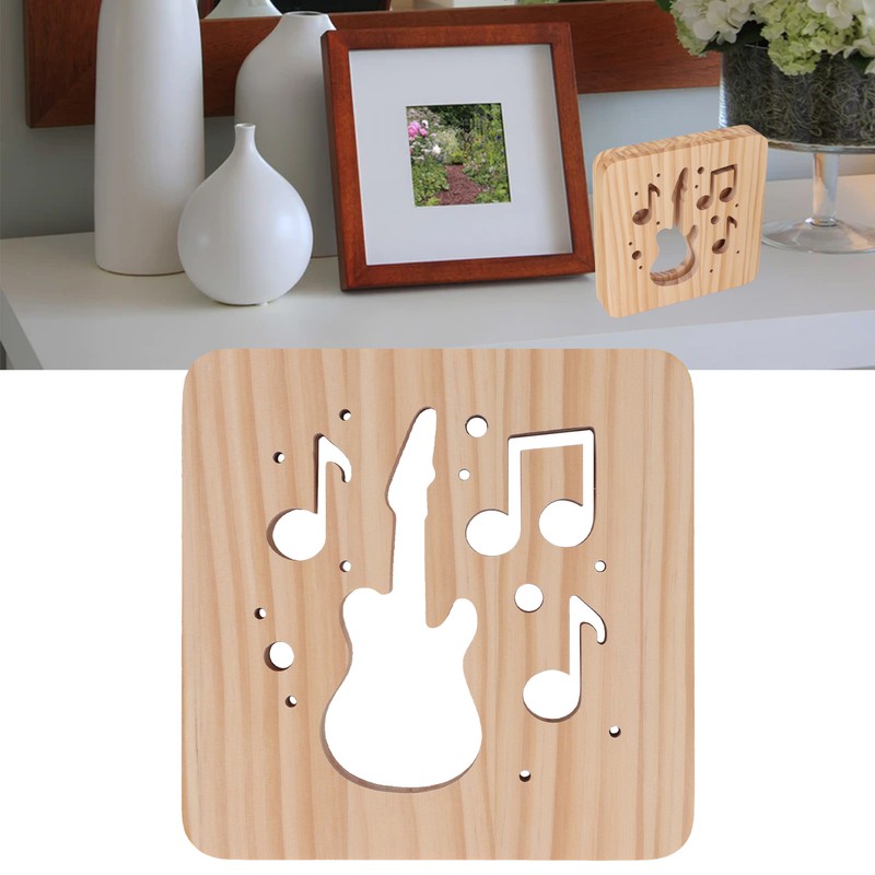 LED Night Light Unique Guitar Hollow Design 3D Wooden Night