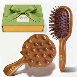 Mother’s Day Gift for Mom – Self Care Relaxation Gift Set – Natural Wooden Massage Hair Brush & Scalp Gua Sha Tool – Head Massage Stress Relief Wellness Gift Box for Women, Grandma, Wife