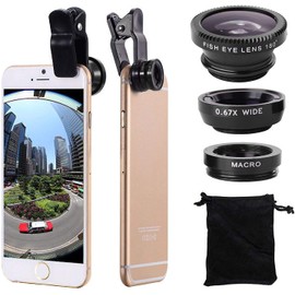 Acuvar Universal 3 in 1 Camera Lens Kit Phone Camera Lens Clip Fisheye Lens Macro Lens Wide Angle Lens Cell Phone Lens Attachments Compatible with Most Smartphones for Video, with Pouch…